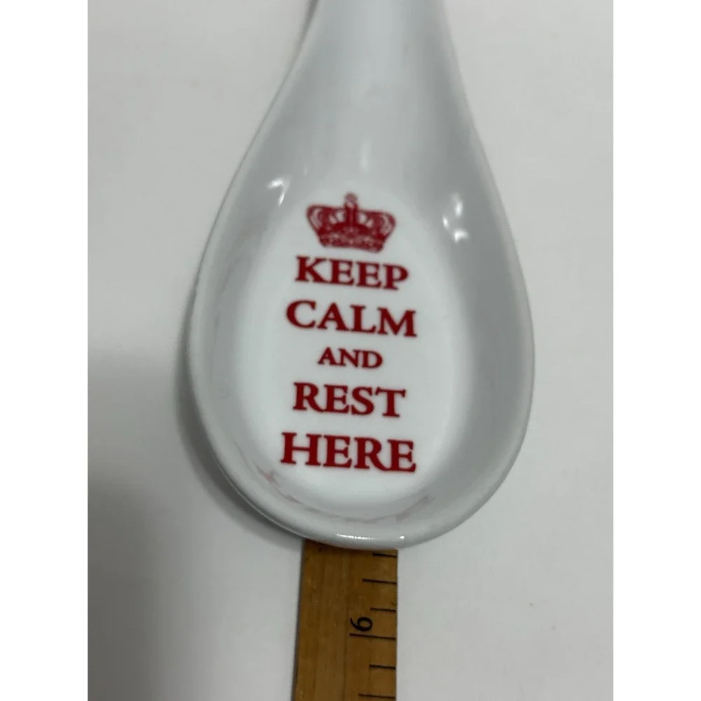 Keep Calm And Rest Here Spoon Rest White With Red Lettering